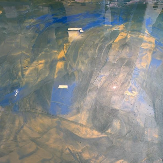 Glossy blue yellow epoxy metallic luxury floor